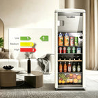 225L Freestanding Beverage Refrigerator with Glass Door, Adjustable Temperature Control and Freezer Compartment