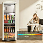 225L Freestanding Beverage Refrigerator with Glass Door, Adjustable Temperature Control and Freezer Compartment