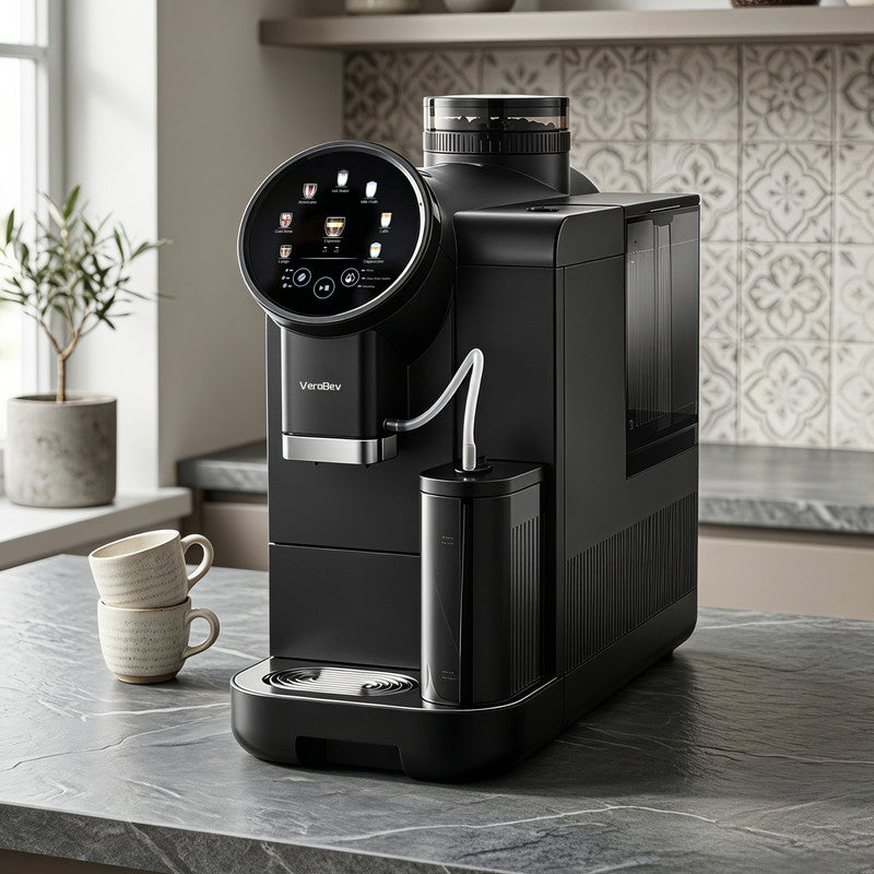 6 Cups Black/White Espresso Machine with Built-in Grinder, LatteFoam Milk Frother, Dual Cup Brewing, 9 One-Touch Drinks and Cold Brew