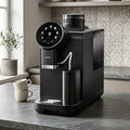 6 Cups Black/White Espresso Machine with Built-in Grinder, LatteFoam Milk Frother, Dual Cup Brewing, 9 One-Touch Drinks and Cold Brew