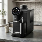 6 Cups Black/White Espresso Machine with Built-in Grinder, LatteFoam Milk Frother, Dual Cup Brewing, 9 One-Touch Drinks and Cold Brew