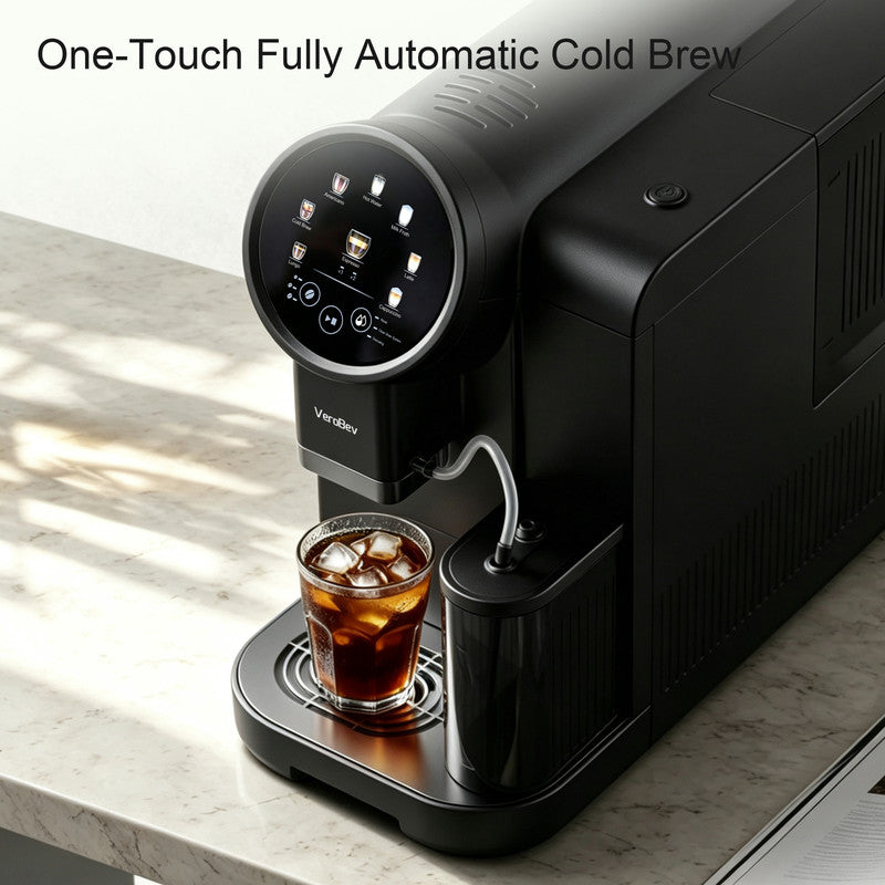 6 Cups Black/White Espresso Machine with Built-in Grinder, LatteFoam Milk Frother, Dual Cup Brewing, 9 One-Touch Drinks and Cold Brew