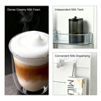 6 Cups Black/White Espresso Machine with Built-in Grinder, LatteFoam Milk Frother, Dual Cup Brewing, 9 One-Touch Drinks and Cold Brew