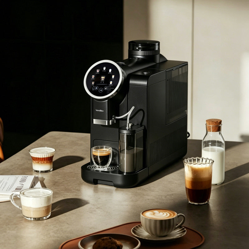 6 Cups Black/White Espresso Machine with Built-in Grinder, LatteFoam Milk Frother, Dual Cup Brewing, 9 One-Touch Drinks and Cold Brew