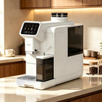 6 Cups White Automatic Espresso Machine with Built-in Grinder, LatteFoam Milk Frother, 8 One-Touch Drinks and Magnetic Removable Milk Tank