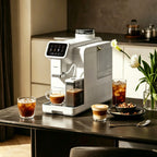 6 Cups White Automatic Espresso Machine with Built-in Grinder, LatteFoam Milk Frother, 8 One-Touch Drinks and Magnetic Removable Milk Tank