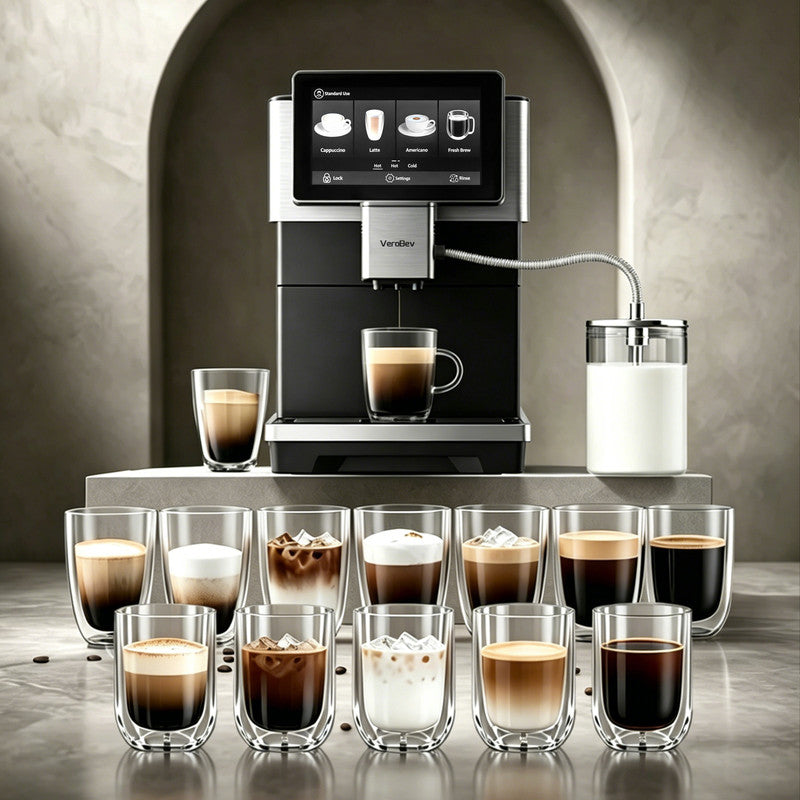 12 Cups Black/ White Espresso Machine with Built-in Grinder, Hot and Cold Automatic Milk Frother, 34 One-Touch Drinks