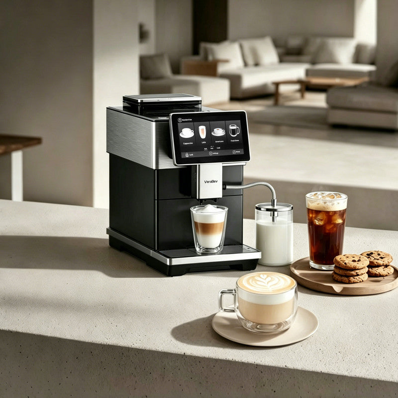12 Cups Black/ White Espresso Machine with Built-in Grinder, Hot and Cold Automatic Milk Frother, 34 One-Touch Drinks