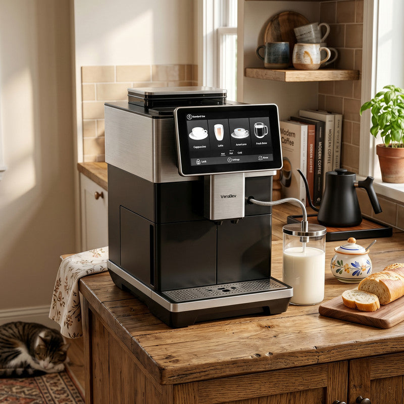 12 Cups Black/ White Espresso Machine with Built-in Grinder, Hot and Cold Automatic Milk Frother, 34 One-Touch Drinks