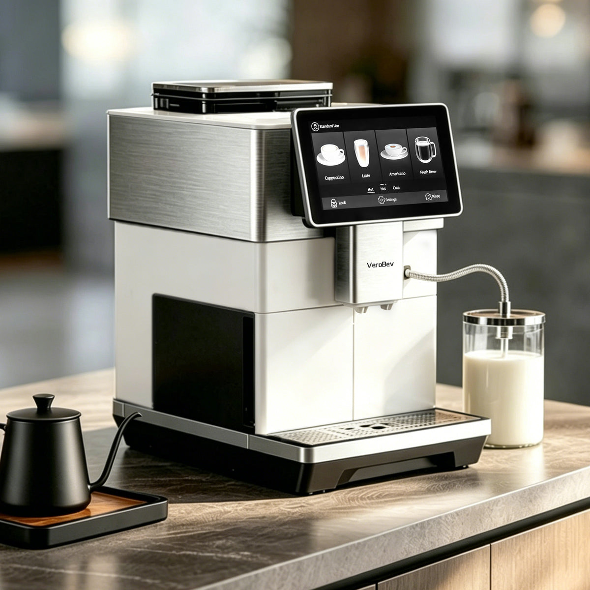 12 Cups Black/ White Espresso Machine with Built-in Grinder, Hot and Cold Automatic Milk Frother, 34 One-Touch Drinks