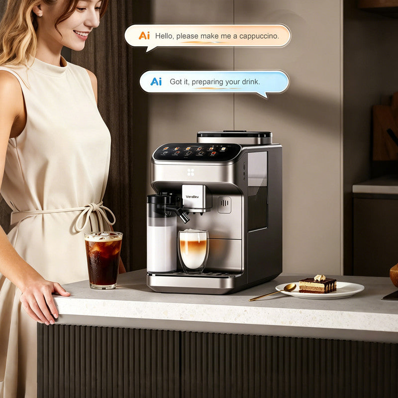 6 Cups Black Espresso Machine with AI Voice Control, AI Bean Recognition, One-Touch Grinding and Brewing