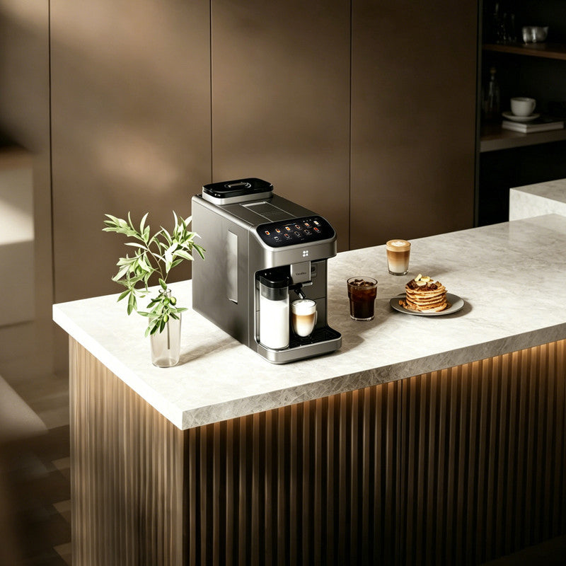6 Cups Black Espresso Machine with AI Voice Control, AI Bean Recognition, One-Touch Grinding and Brewing