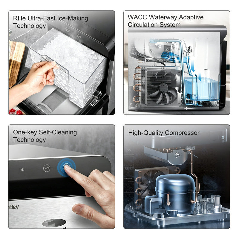 Countertop Ice Maker with Solid Ice Cubes, Automatic Ice Making, Portable Design and Large Ice Capacity